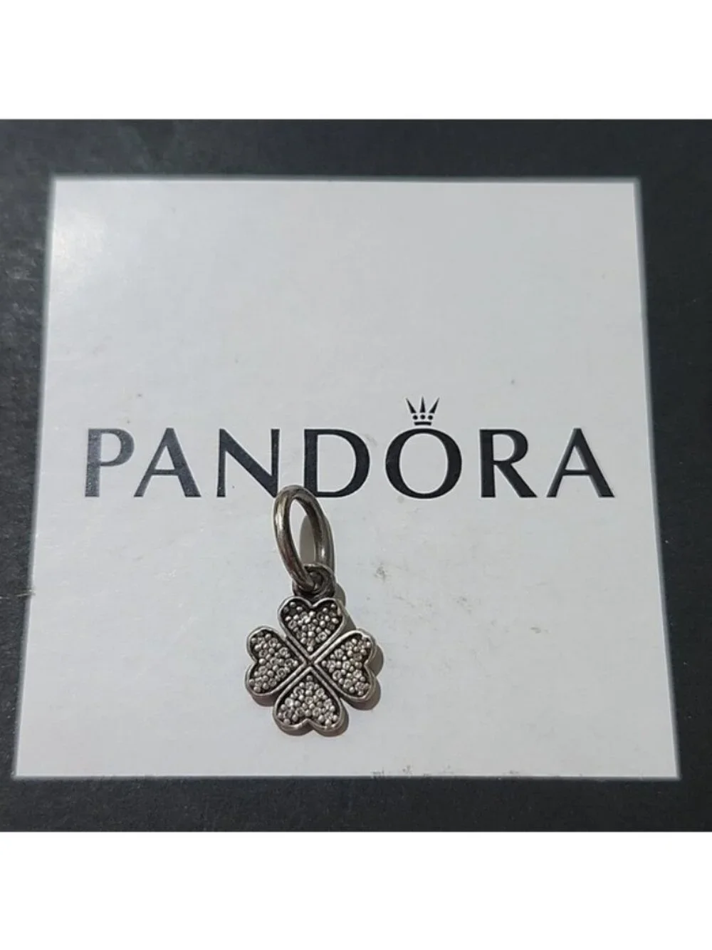 Pandora Retired Sterling Silver Symbol of Lucky in Love Clover Dangle with Clear
